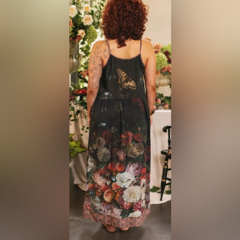 Floral Hummingbird Print Black Maxi Dress - Picture 4 of 5